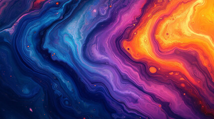 A colorful painting with blue, orange, and yellow swirls