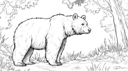 Outline illustration of a black and white bear for drawing and coloring on white background