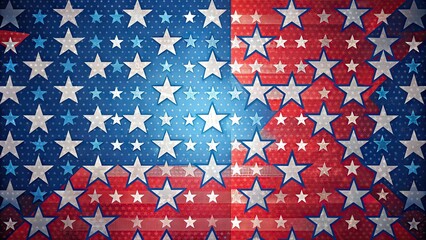 American flag and stars patterned background with bold fonts and bright colors, ideal for political campaign promotional materials, social media, and election event graphics design.
