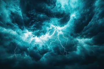 Fototapeta premium A dramatic image of a stormy sky, with lightning forming the year 2025 in the clouds. The scene is intense and powerful, symbolizing change and the unknown future. This image is perfect for themes