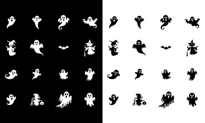 Set of halloween silhouettes black and white icon and character, vector illustration, Isolated on white background 02.ai