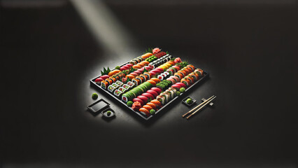 Luxurious Sushi Platter: A Grand Selection of Vibrant Rolls and Nigiri for a Feast 