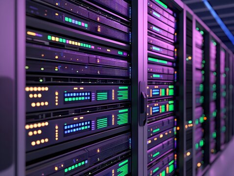 A visualization of big data being processed by servers, showing complex patterns and relationships