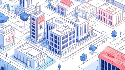 Illustration of a futuristic city where economic policy drives innovation, represented by digital blueprints and tech symbols