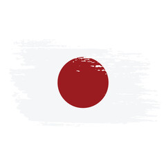 Grunge Brush Stroke Japan Flag On White Background Vector Design.