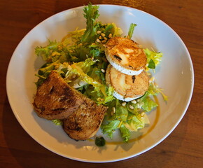 Grilled goat cheese with lettuce and bread in Czech republic, Europe
