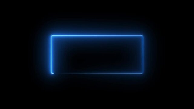 Neon Rectangle Border .Blue  neon rectangle frame. Black background 4k animation	