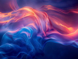 Obraz premium Abstract wavy smoke background. Blue, purple and orange shades with soft gradients and flow.