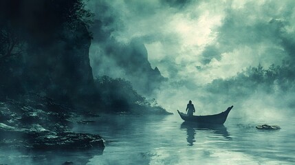 Ghostly Pirate Haunting Deserted Cove with Lost Treasure in Watercolor Style 3D Rendering