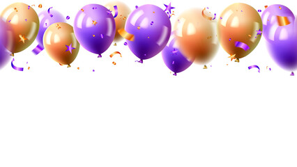 Birthday or holiday party celebrating of purple and orange color realistic balloons isolated background © Little J