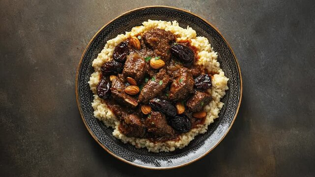 Delicious Lamb Tagine With Prunes and Almonds on Plate