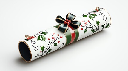 A beautifully designed Christmas cracker with festive colors and floral patterns, perfect for holiday celebrations.