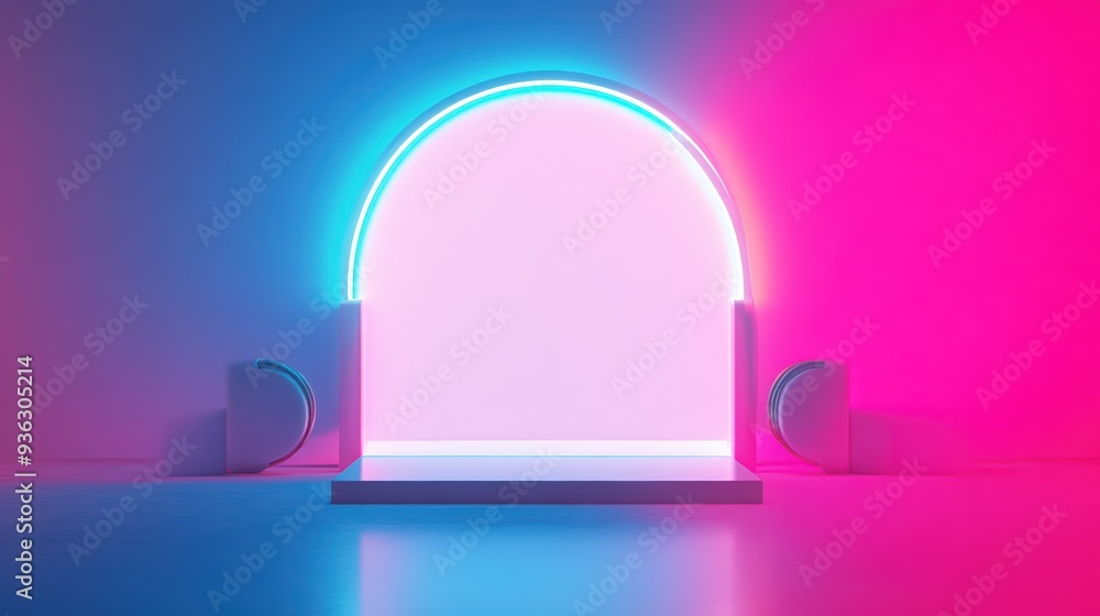 Aufkleber a modern stage with glowing neon lights, creating a vibrant and dynamic backdrop for presentations o