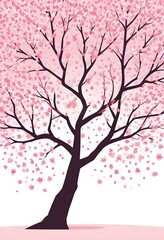 Obraz premium A pink cherry blossom tree and branches with delicate pink flowers blooming against a warm neutral white background