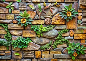  the wall of natural stone with flowers