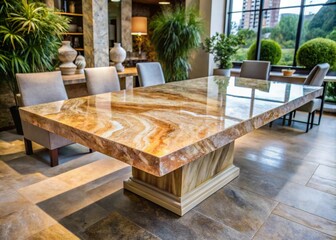 the table made of natural stone looks very luxury and fits perfectly with almost any interior
