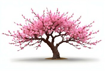 Obraz premium A pink cherry blossom tree and branches with delicate pink flowers blooming against a warm neutral white background