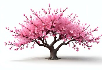 Obraz premium A pink cherry blossom tree and branches with delicate pink flowers blooming against a warm neutral white background