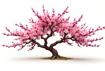 Naklejka premium A pink cherry blossom tree and branches with delicate pink flowers blooming against a warm neutral white background