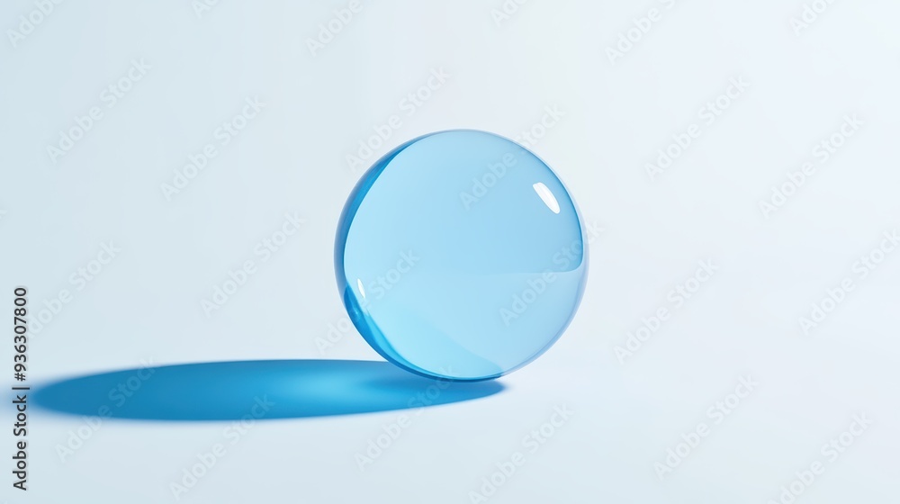 Poster a translucent blue sphere casting a soft shadow on a light background, ideal for abstract and minima