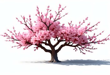 Obraz premium A pink cherry blossom tree and branches with delicate pink flowers blooming against a warm neutral white background