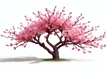 Obraz premium A pink cherry blossom tree and branches with delicate pink flowers blooming against a warm neutral white background