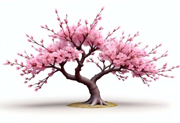 Obraz premium A pink cherry blossom tree and branches with delicate pink flowers blooming against a warm neutral white background