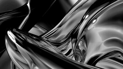 Obraz premium Fluid black abstract waves with a liquid metal texture, ideal for , digital backgrounds, or as a captivating visual element in marketing campaigns and presentations