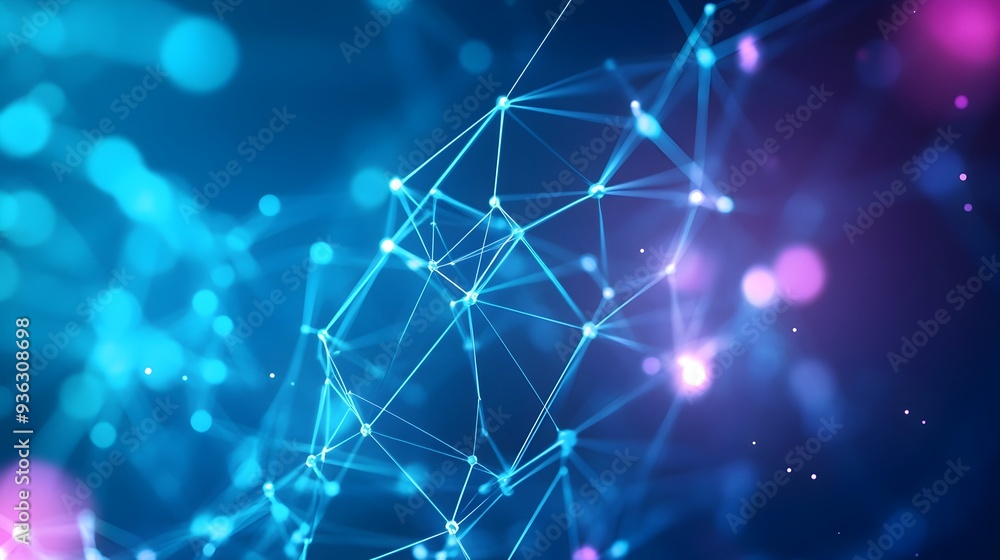 Poster interconnected digital business network with copyspace abstract technology background with connected