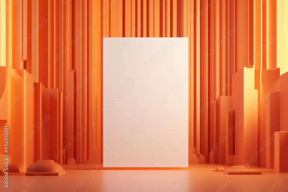 Poster a vibrant orange background with a blank canvas, perfect for showcasing art or design ideas in a mod