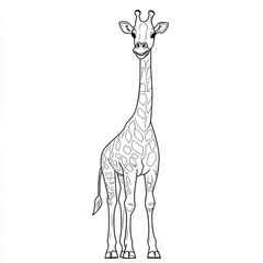 Outline illustration of a black and white giraffe for drawing and coloring on white background