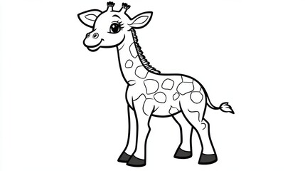 Fototapeta premium Outline illustration of a black and white giraffe for drawing and coloring on white background