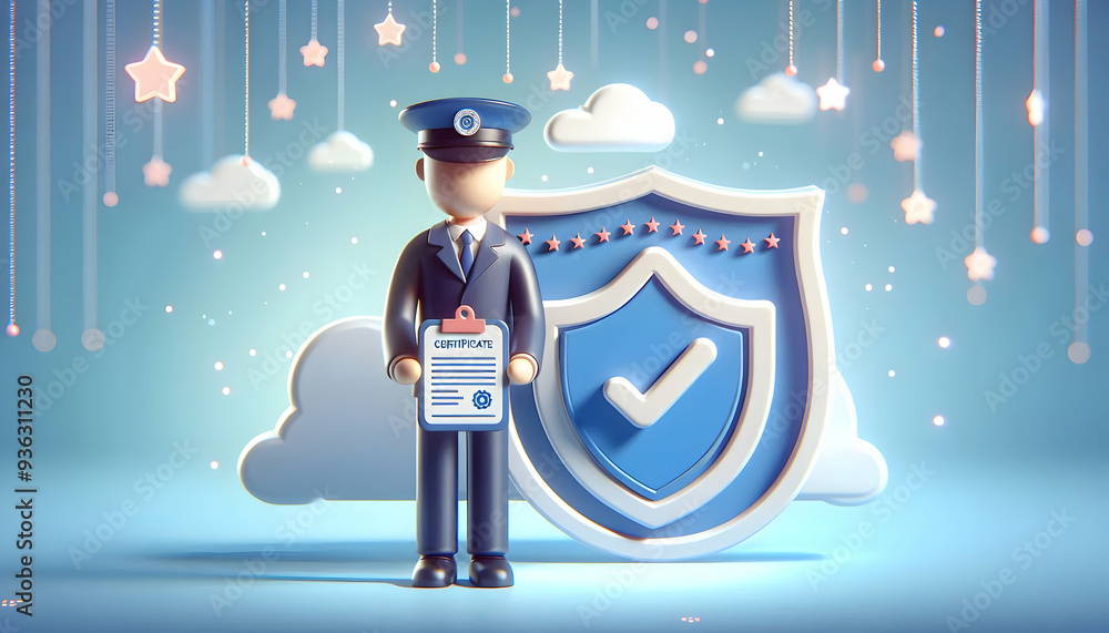 Aufkleber 3d flat icon as data protection officer with data shield and certificate concept as an image of a da