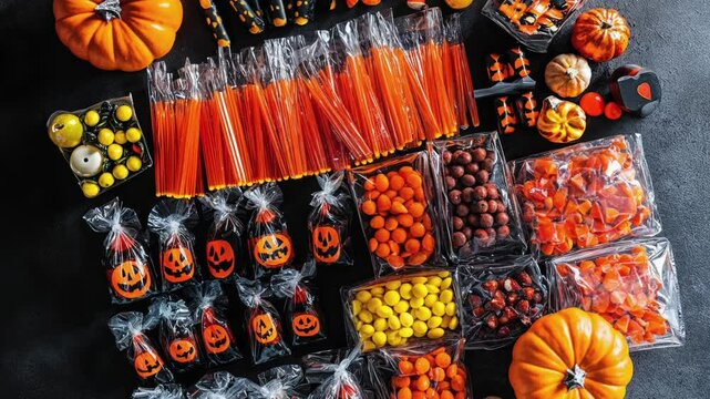 Halloween Party Favors with Pumpkins, Candy, and Glow Sticks