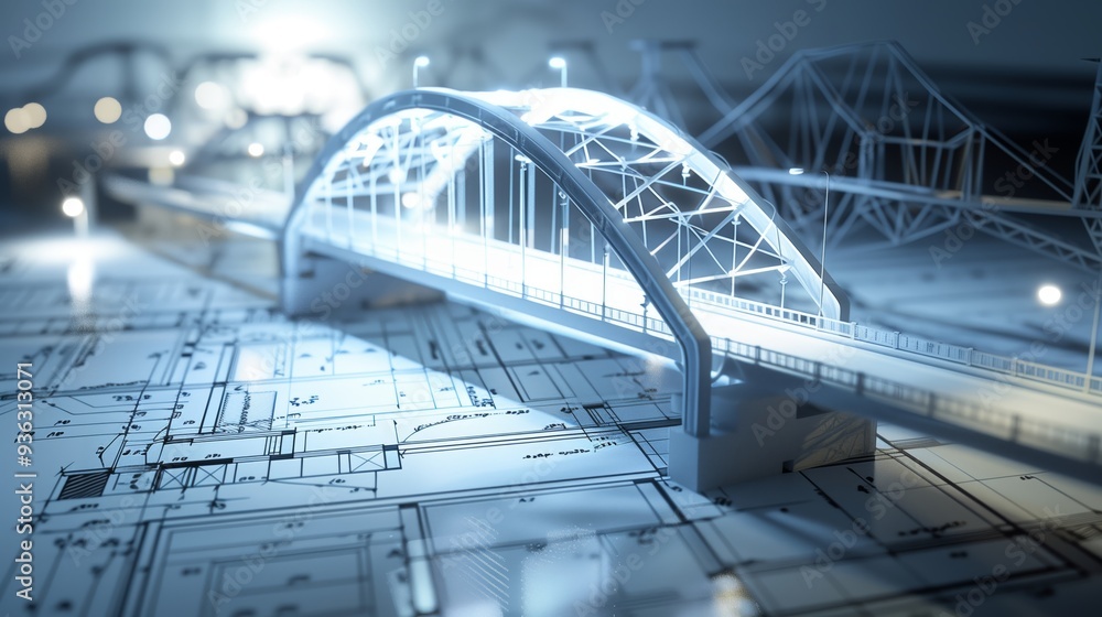 Poster vision of architecture of a 3d model bridge project