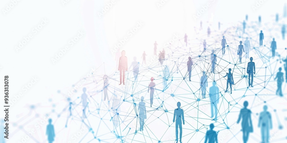 Poster abstract network of people and global communication concept with white background illustration, ai d