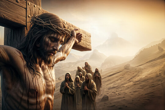 Jesus Christ Messiah on the Cross of Calvary - Crucifixion Easter Story - Realistic Picture of Jesus on the Cross