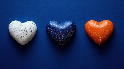 Obraz premium A set of three hearts arranged together on a blue background shaped like a heart