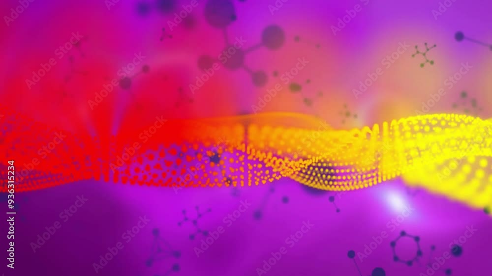 Poster dna strand and molecular structures animation over colorful abstract background