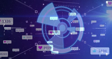 Animating social media engagement statistics on futuristic digital interface - Powered by Adobe