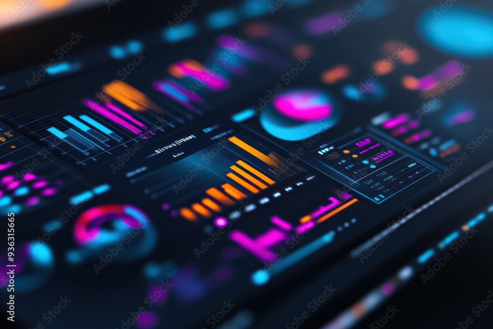 Poster vibrant data visualization dashboard showcasing colorful graphs and metrics for effective analysis a