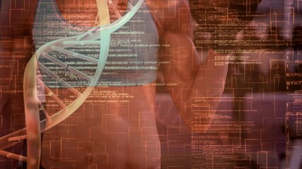 DNA strand and data processing animation over person exercising in gym - Powered by Adobe