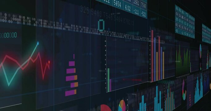 Animating financial data charts and graphs over digital background