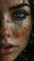 Fototapeta premium Close-up Portrait of a Woman with Gold Glitter Makeup