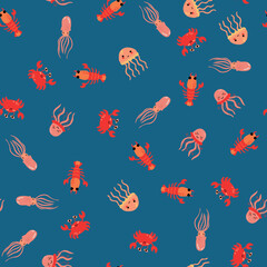 Seamless pattern with sea creatures. Design for fabric, textiles, wallpaper, packaging.