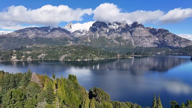 Bariloche Skyline At San Carlos De Bariloche In Rio Negro Argentina. Snowy Mountains. Chico Circuit. Travel Background. Bariloche Skyline At San Carlos De Bariloche In Rio Negro Argentina.
