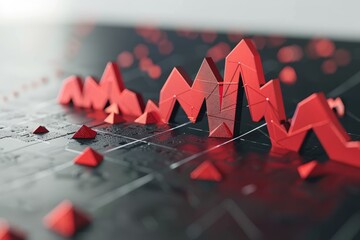 Red 3D Arrow Graph on Black Grid Background