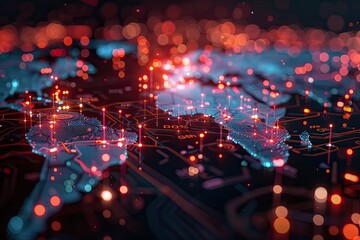 3D Rendered Global Network with Glowing Lights