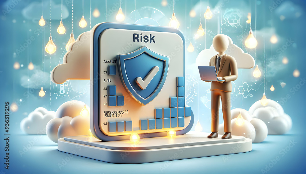 Poster 3d flat icon as risk analyst with risk matrix and shield concept as an image of a risk analyst with 