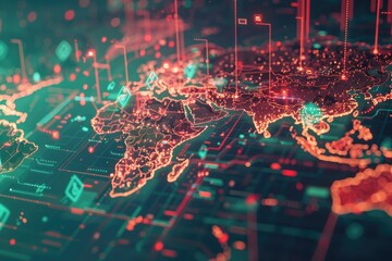 Digital World Map with Red and Green Lights